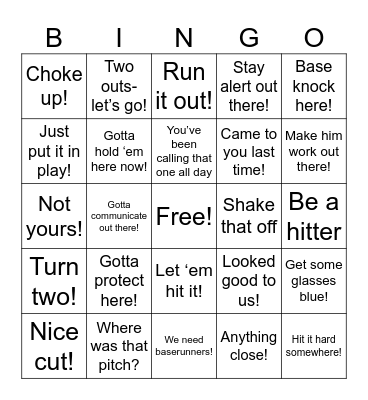 Baseball Spectator Bingo Card