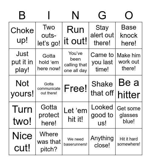 Baseball Spectator Bingo Card