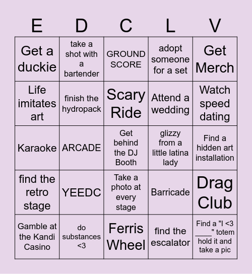 SIDEQUESTING Bingo Card