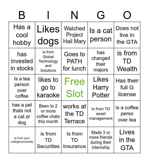 End of Term Social Bingo Card