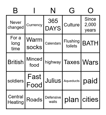 History Bingo Card