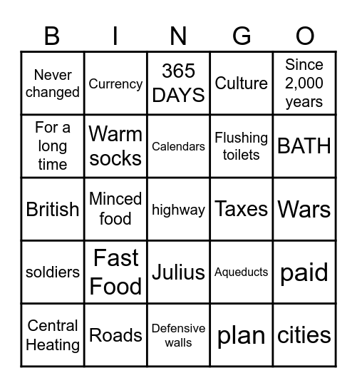 History Bingo Card