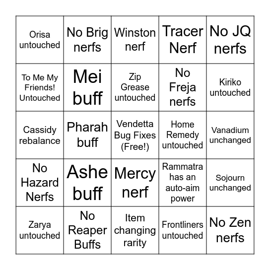 Stadium Balance Patch Bingo Card