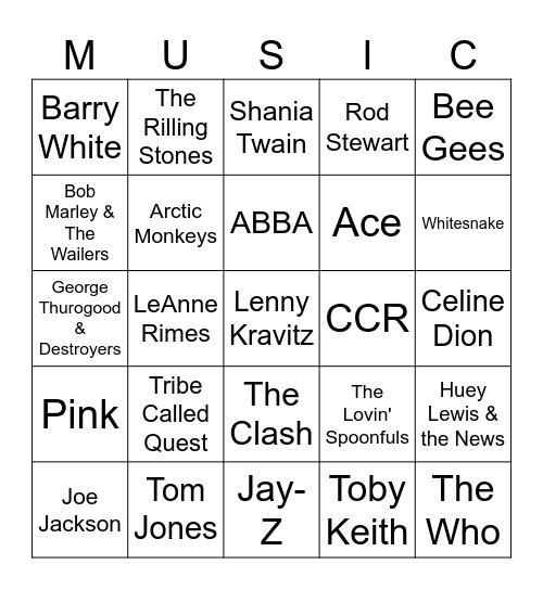 Music Bingo #207 (Questions) Bingo Card