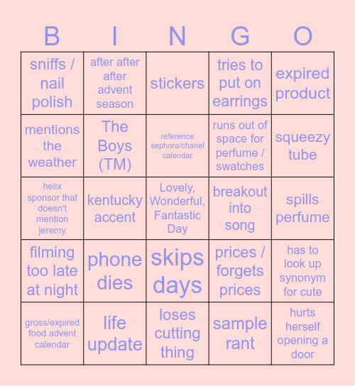 Alexandria Ryan Advent Season Bingo Card