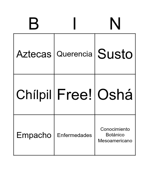 Curanderismo Mestizo Bingo Card