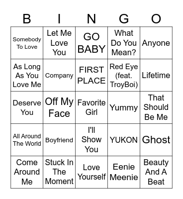 BIEBER FEVER Bingo Card