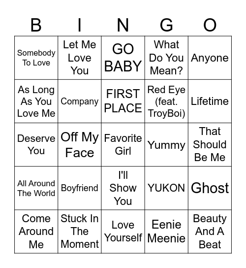 BIEBER FEVER Bingo Card