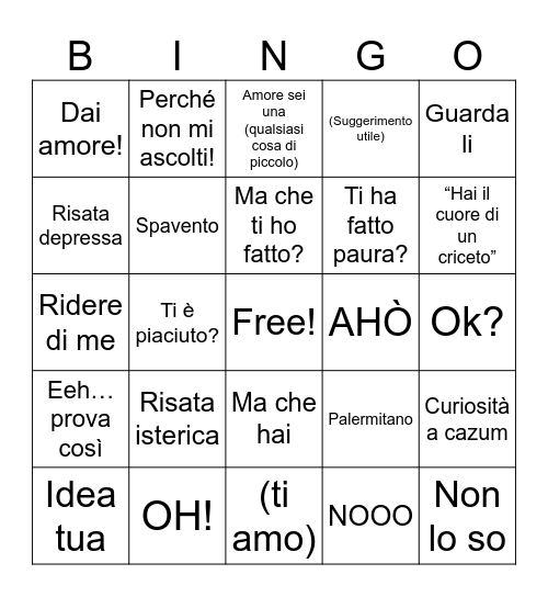 Amore mio Bingo Card