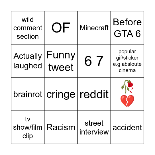Instagram Reels Bingo Card