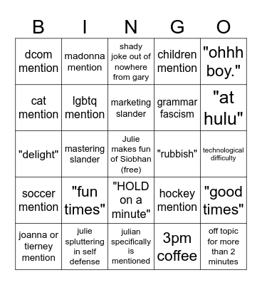 post sync bingo Card