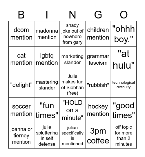 post sync bingo Card