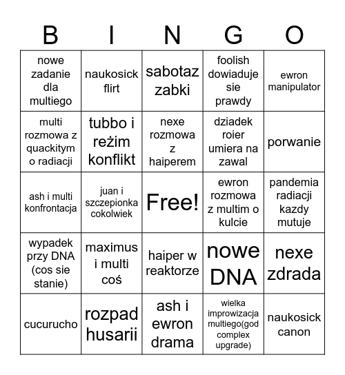 STREAM JUTRO Bingo Card