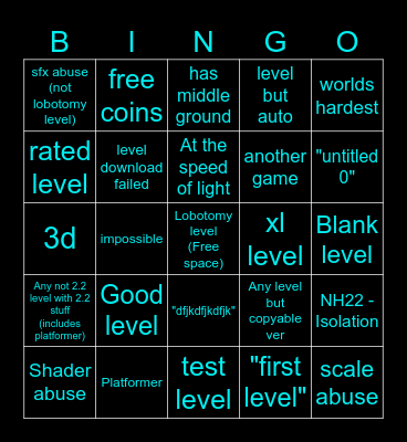 Geometry Dash 2.2 Recent Tab Bingo Card