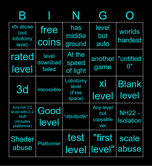 Geometry Dash 2.2 Recent Tab Bingo Card