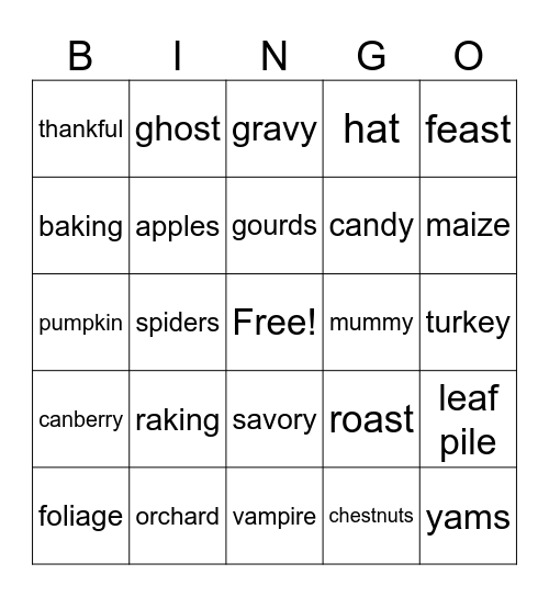 Fall Bingo Card