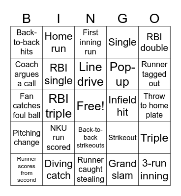 Baseball BINGO Card