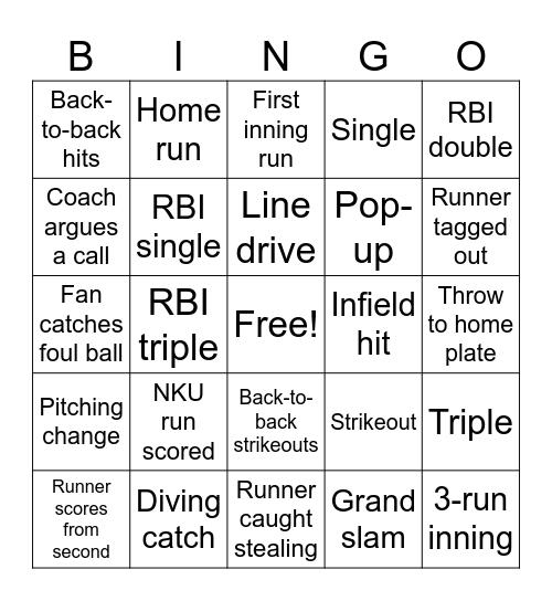 Baseball BINGO Card