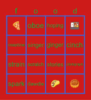 food! Bingo Card