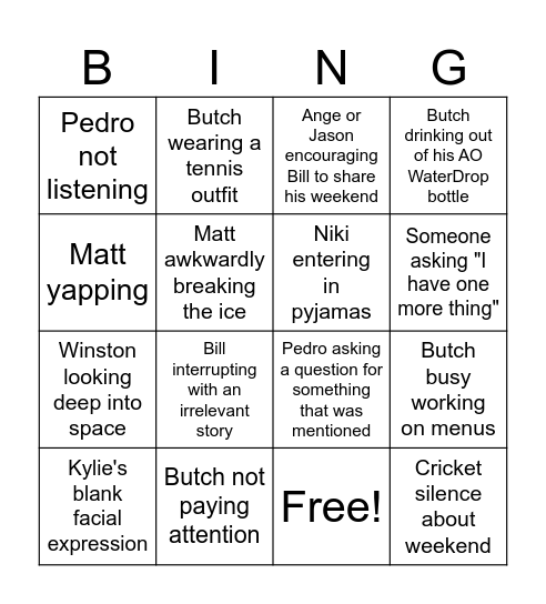 SKIP Team Meeting Bingo Card
