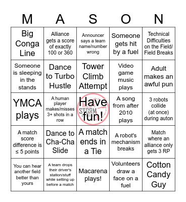 Red Storm 2026 States Bingo Card