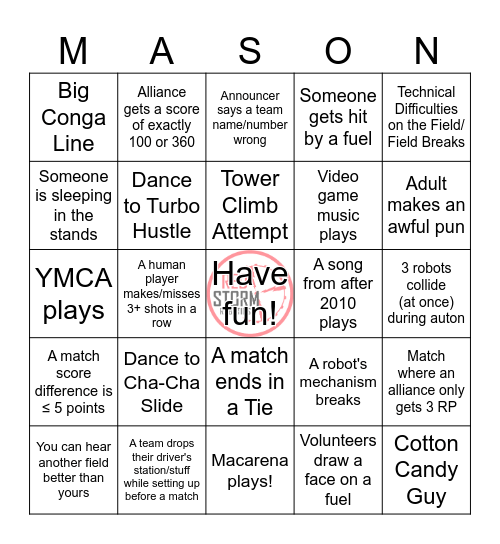 Red Storm 2026 States Bingo Card