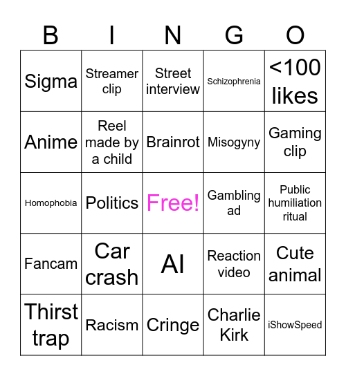 Instagram Reel Bingo Card