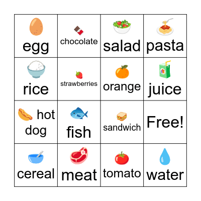 Food Bingo Card