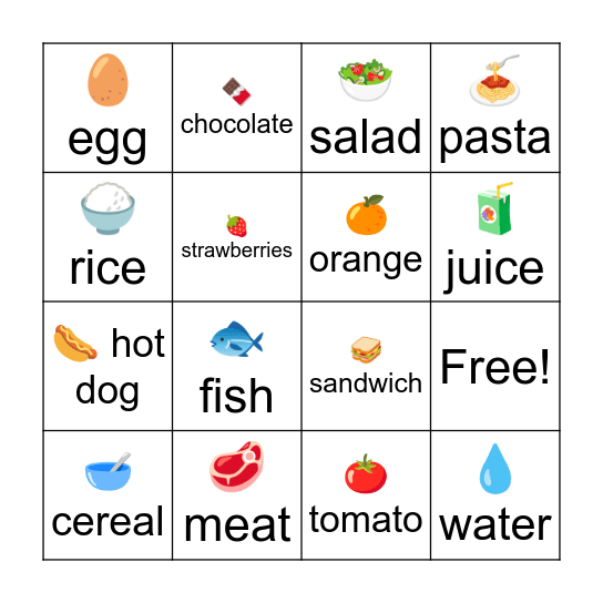 Food Bingo Card