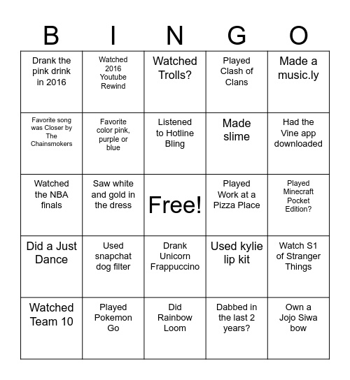 2016! Bingo Card