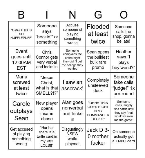 Peninsula Pre-Release Bingo Card