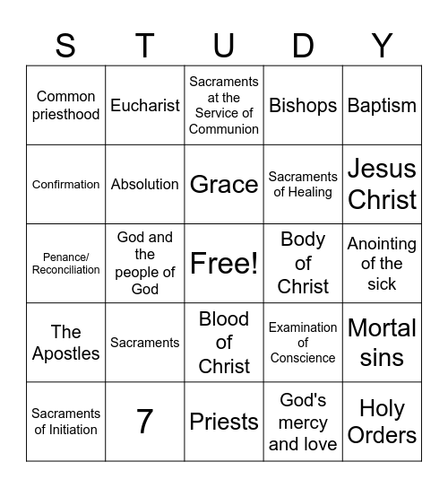 CCD Final Study Guide Questions #1-20 Bingo Card