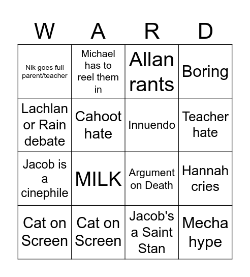 BBBC WARD ARC 15 pt. 1 Bingo Card