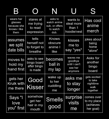 Kristal's Bonus Bingo Card