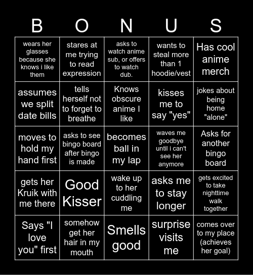 Kristal's Bonus Bingo Card