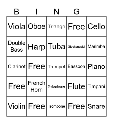 Orchestra Instruments Bingo Card