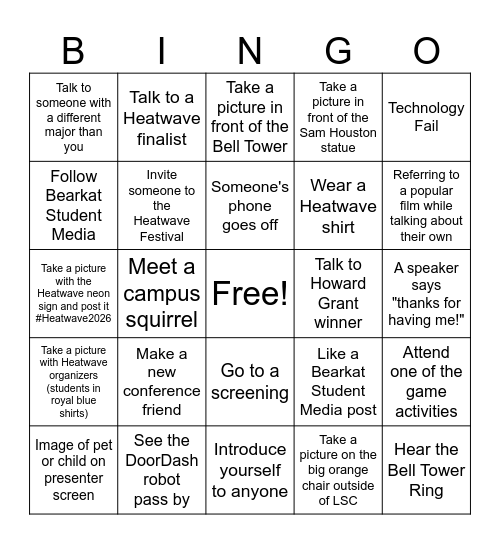 Heatwave Film Festival 2026 Bingo Card