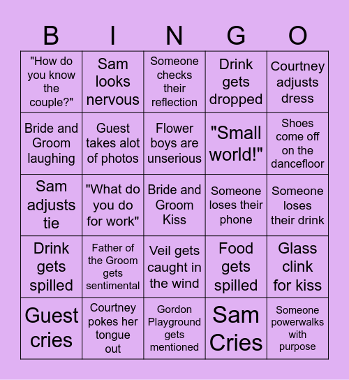 Wedding Bingo! Bingo Card