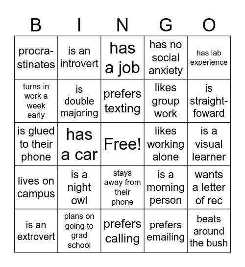 Find Someone Who Bingo Card