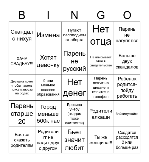 Беременна в 16 ultimate Bingo Card