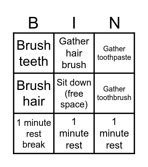 Grooming Bingo Card