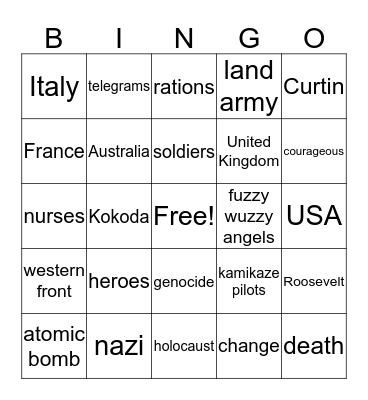 WWII Bingo Card