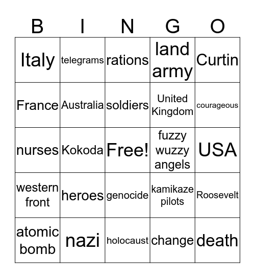 WWII Bingo Card