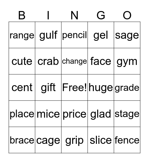 Gentle Cindy Bingo Card