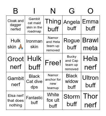 Marvel rivals season 7.5 patch Bingo Card