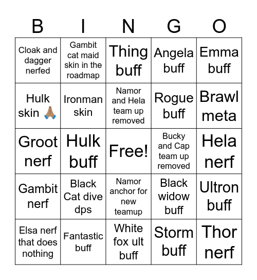 Marvel rivals season 7.5 patch Bingo Card