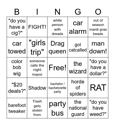 Frenchmen St Bingo Card