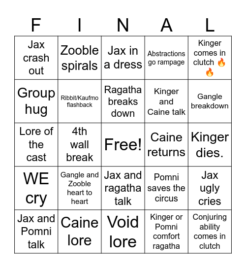 Tadc finale. Bingo Card