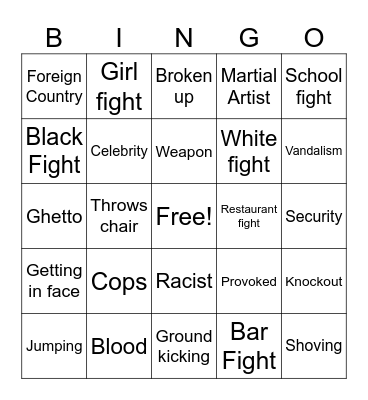 Worldstar fight bingo Card