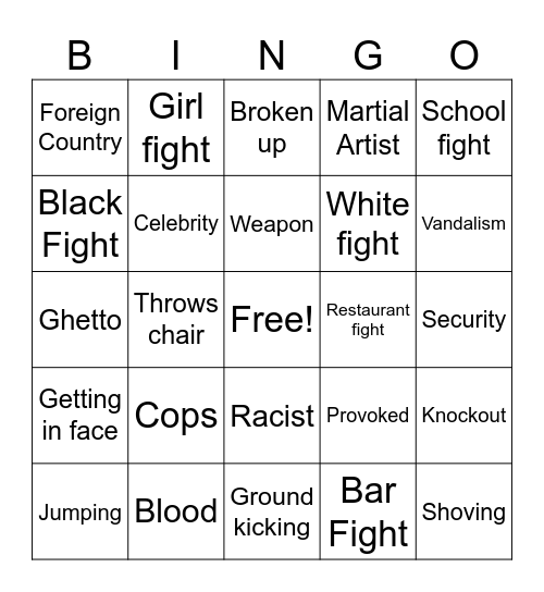 Worldstar fight bingo Card